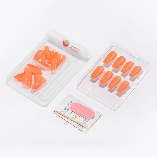 neon_orange_v2_b Künstliche Orangenägel mit Kleber und Feile im Set