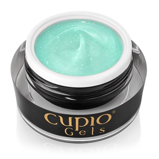 Builder Gel Cupio Glitz & Glam - Mint Sparkle 15g Türkiser Gel-Nagellack von Cupio Gels in einem transparenten Tiegel