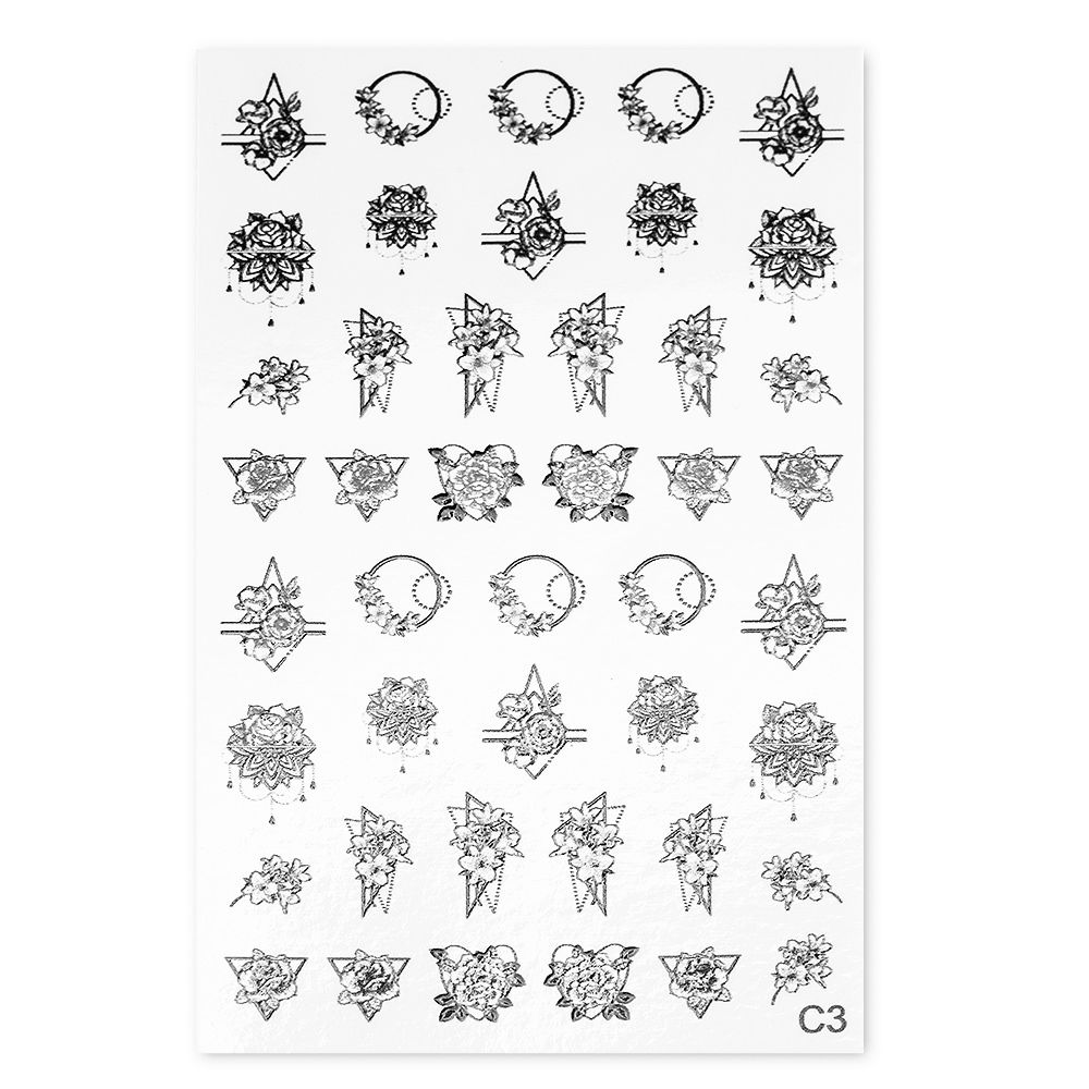 Florale Schablonen mit verschiedenen Mustern auf einem Blatt für Handwerksarbeiten