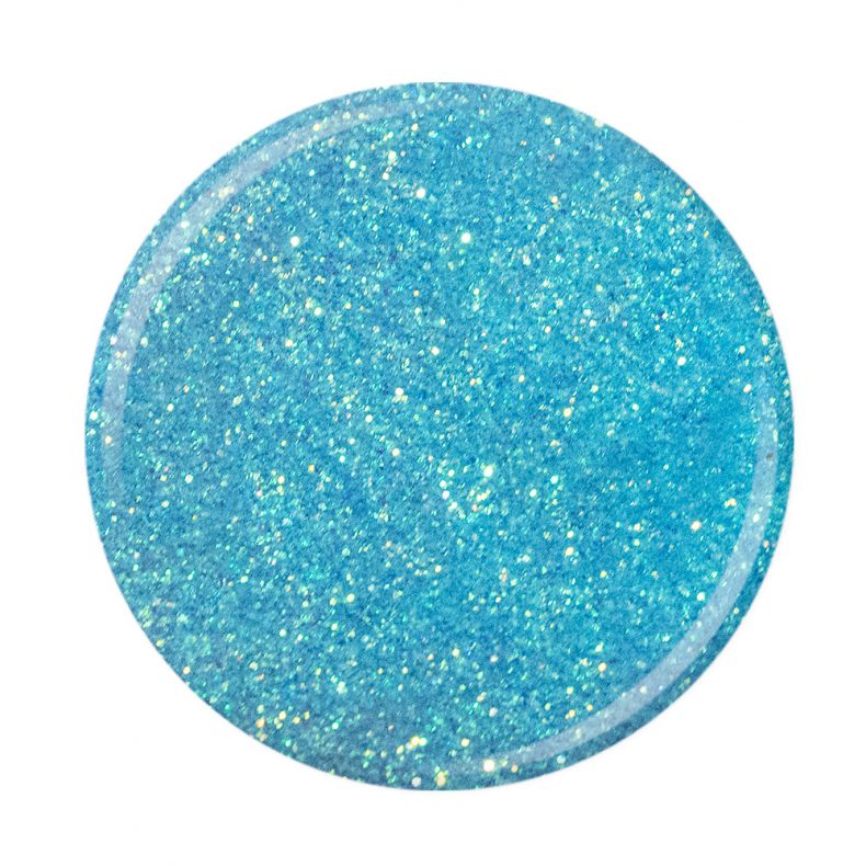 gel_color_one_layer_glam_angel_2 Helle blaue Glitzerpartikel auf einer runden Fläche