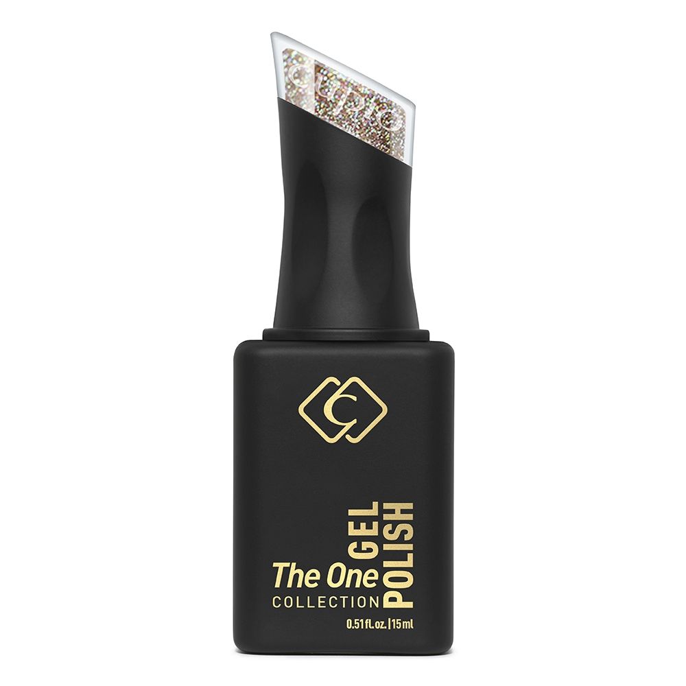 Schwarze Flasche The One Collection Gel Polish, 15 ml, mit integriertem Gelly-Tip und glitzernder Spitze