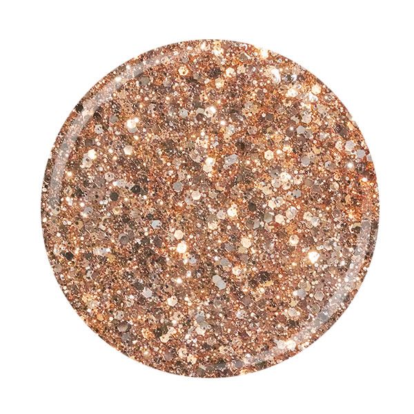 Nahaufnahme einer glänzenden roségoldenen Glitter-Mischung auf einem runden Teller