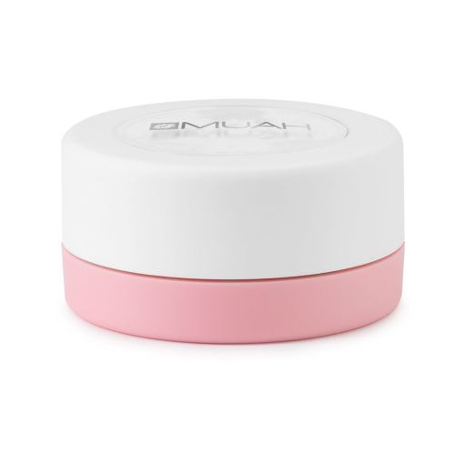 Runde weiße Kosmetikdose mit rosa Boden von MUAH