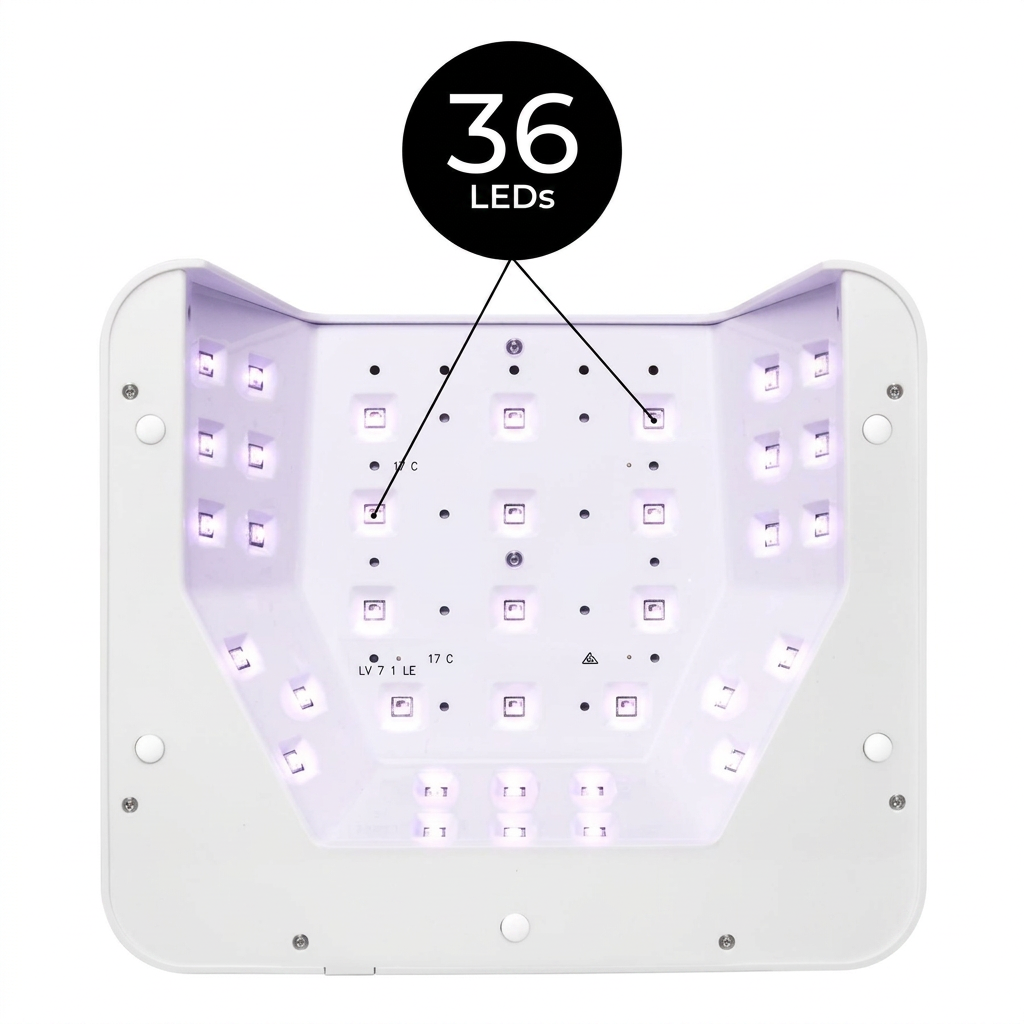 Unterseite der Cupio Expert Vision 36W LED-Lampe mit 36 gleichmäßig angeordneten LEDs für schnelle, professionelle Aushärtung von Gel- und UV-Nagellack