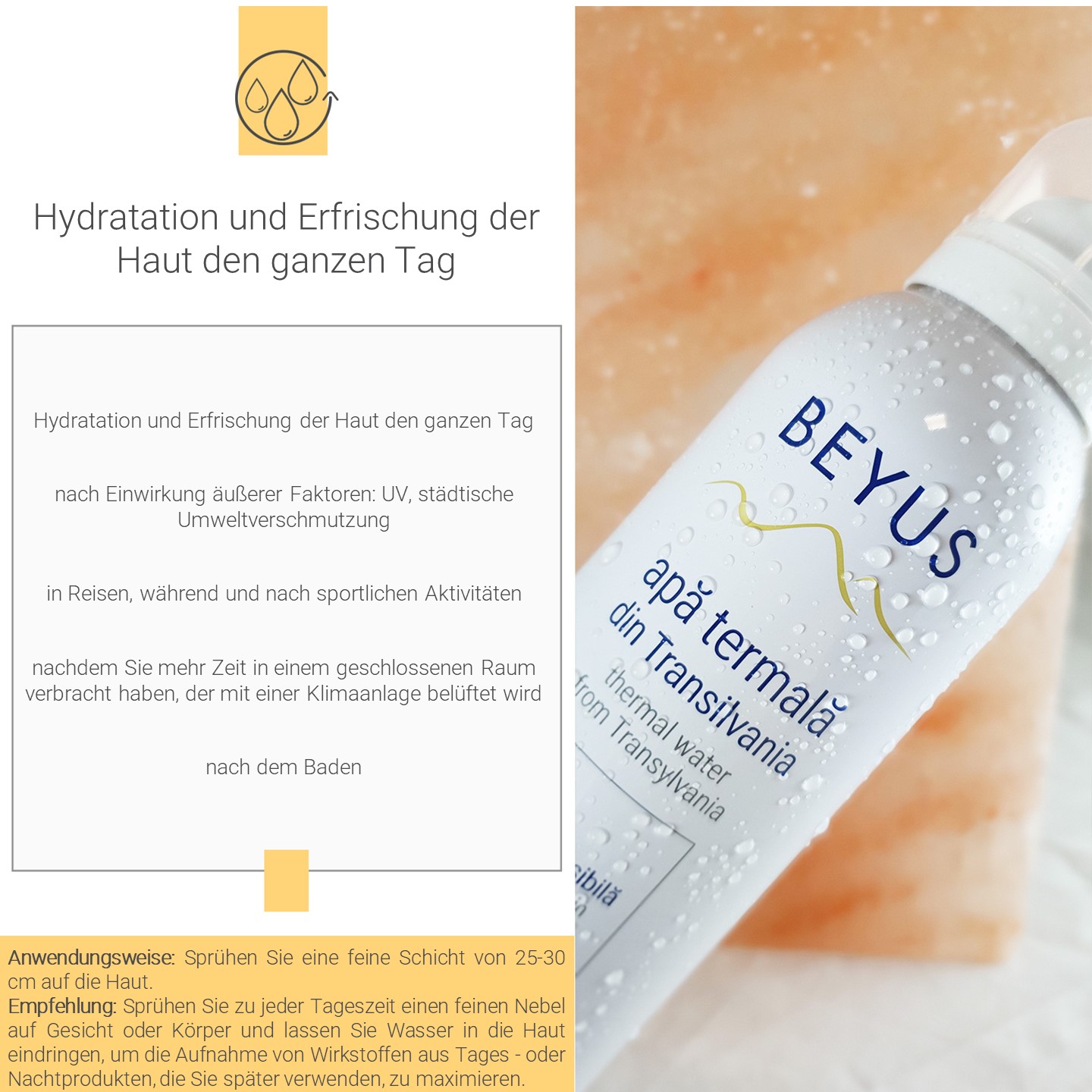 Spray zur Hydratation und Erfrischung der Haut den ganzen Tag