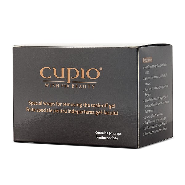 foite_indepartare_oje Verpackung der Cupio Wraps zur einfachen Entfernung von Nagellack-Gel, enthält 50 Stück