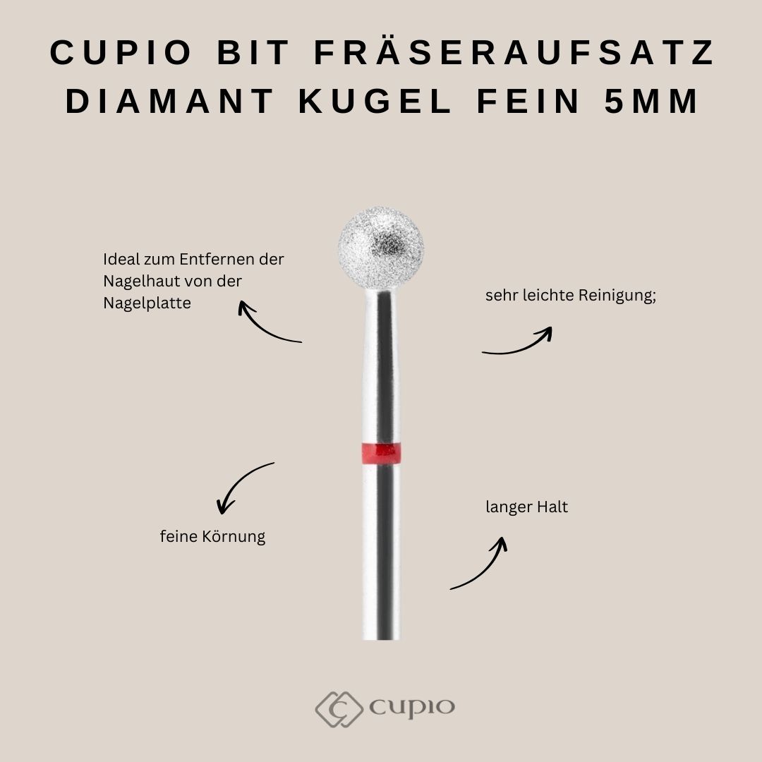 Bit-Fr-seraufsatz-Diamant-Kugel-Fein Cupio Bit Fräseraufsatz mit Diamant-Kugel in 5mm für das Entfernen von Nagelhaut
