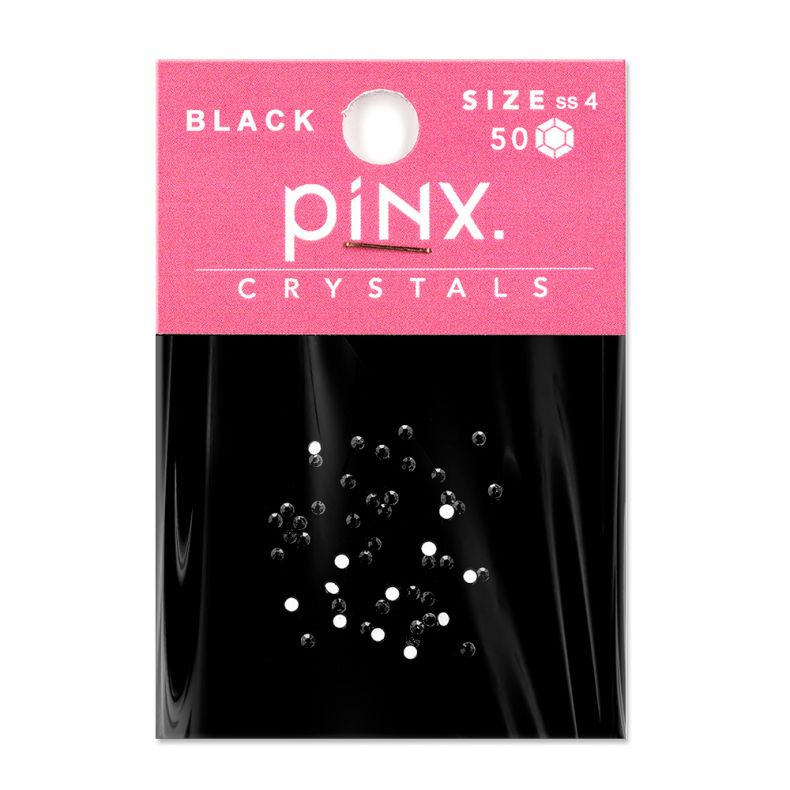 Verpackung mit schwarzen Kristallen der Größe SS4 von piNX, 50 Stück