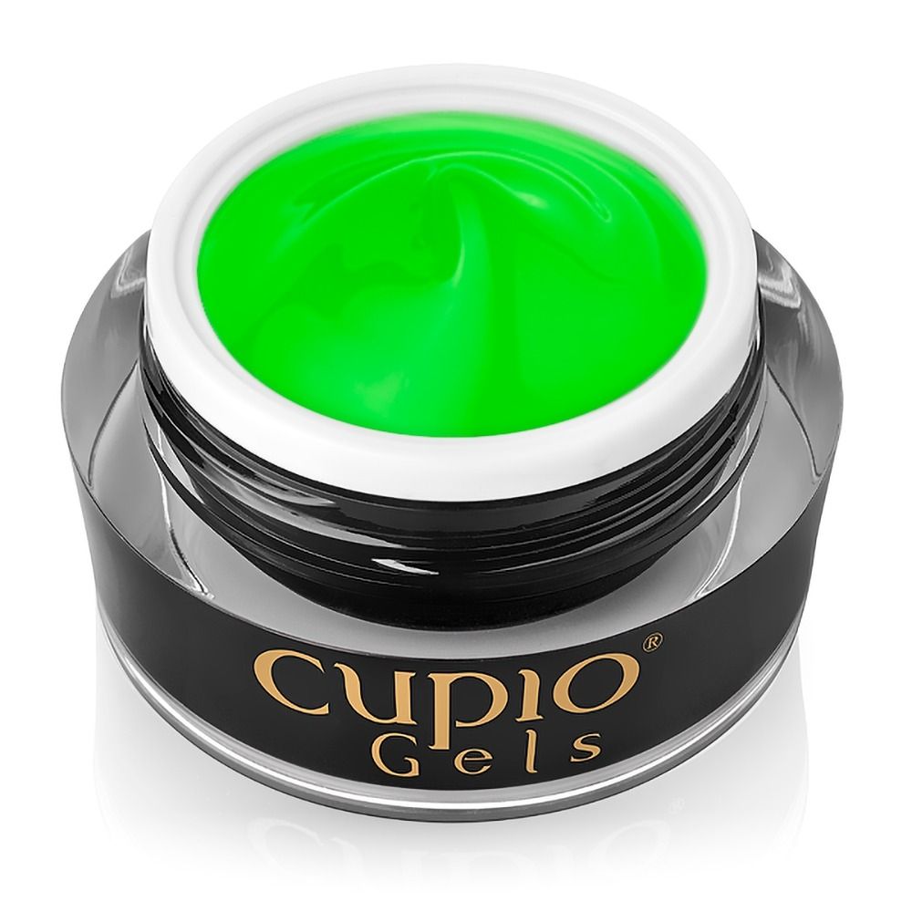 Ein Tiegel mit grünem Farbgel von Cupio Gels, der Deckel ist weiß.