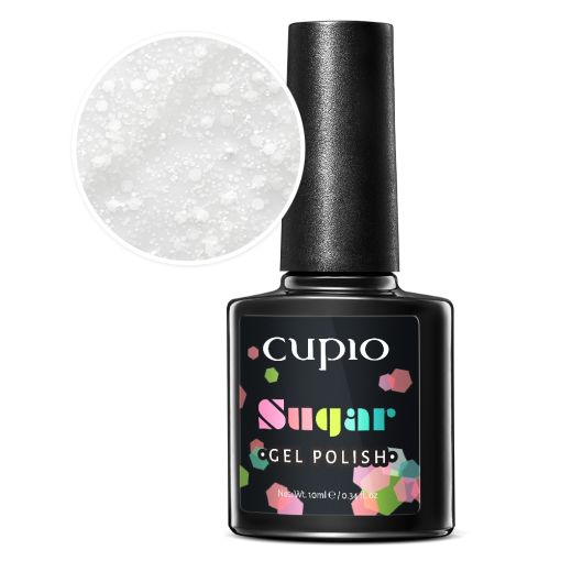 sugar_sweet_white_c7428 Cupio Sugar Gel Polish in schwarzer Flasche mit glitzerndem, transparentem Nagellack