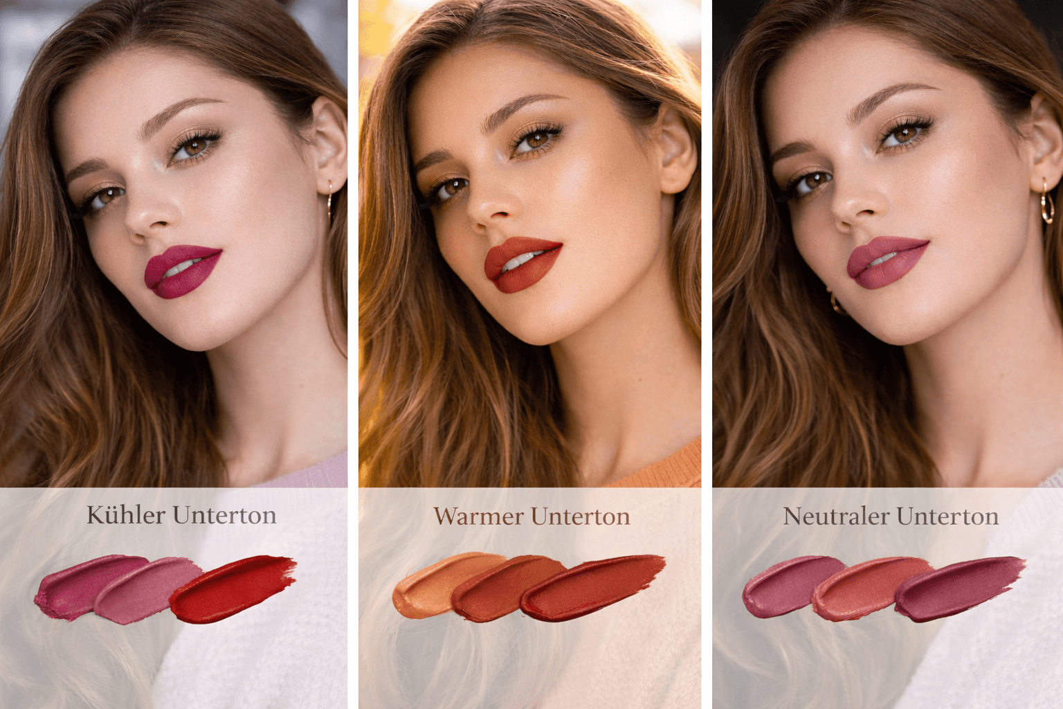 Model mit Lippenstiften für kühlen, warmen und neutralen Hau