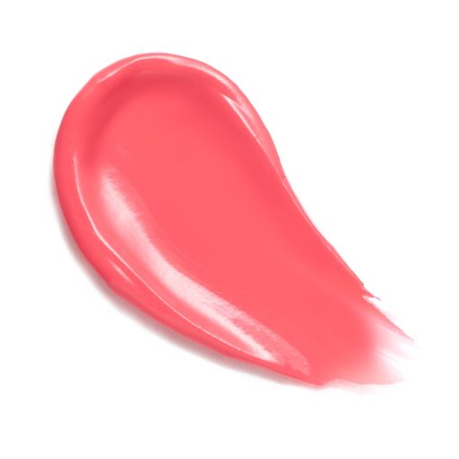 angel_energy_c8413 Nahaufnahme einer zarten Lippenfarbe in lebhaftem Koralle, die auf einer weißen Oberfläche geschmiert ist.