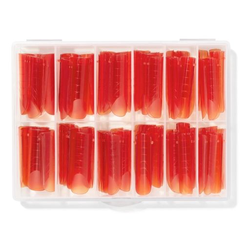 d0457_b Rote Nagelformen zum Modellieren der Nägel in einer transparenten Box