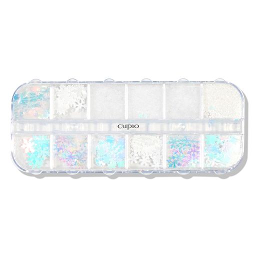 ornamente_flakes_snowman_partyTr4epSHmWfvGb Transparente Box mit 12 Fächern voller Glitzer und Dekorationselementen von Cupio