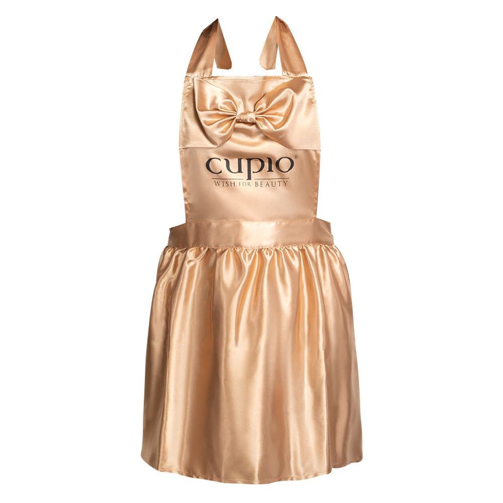 Satin-Schürze in Gold mit Schleife und Cupio-Logo