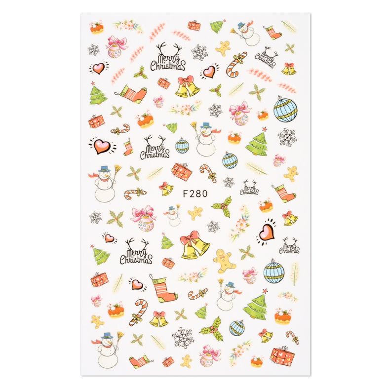 Bunte Weihnachtsaufkleber mit Schneemännern, Geschenken, Tannenbäumen und Weihnachtsmotiven