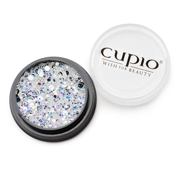 Transparente Dose mit Glitzersteinen von Cupio für kreative Nageldesigns