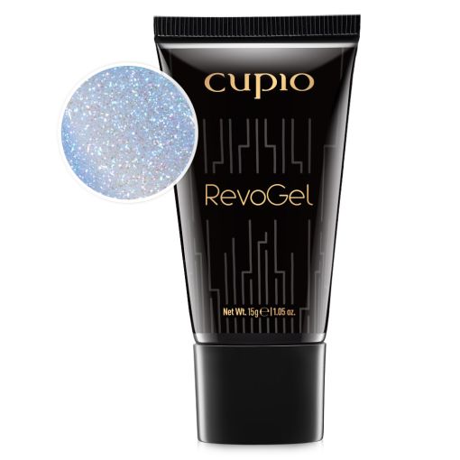 sky_blue_sparkle_15ml_c9747 Cupio RevoGel in schwarzer Tube mit glitzerndem Inhalt