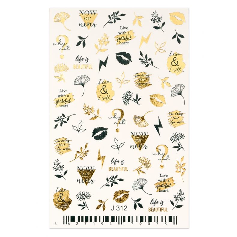 c6454 Wandtattoo mit verschiedenen motivierenden Sprüchen und floralem Design in Gold und Schwarz