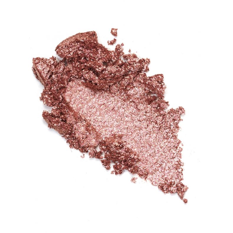 Roségoldenes Glitzerpuder auf weißem Hintergrund, ideal für Make-up-Anwendungen