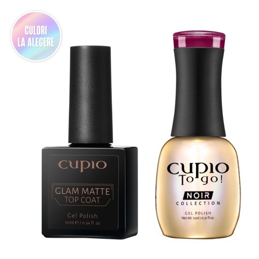 Cupio Glam Matte Top Coat und Noir Collection To Go! Gel Polish in schwarzer und goldener Verpackung