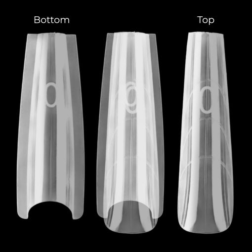 Drei transparente gerade Nageltips, Ansicht unten und oben