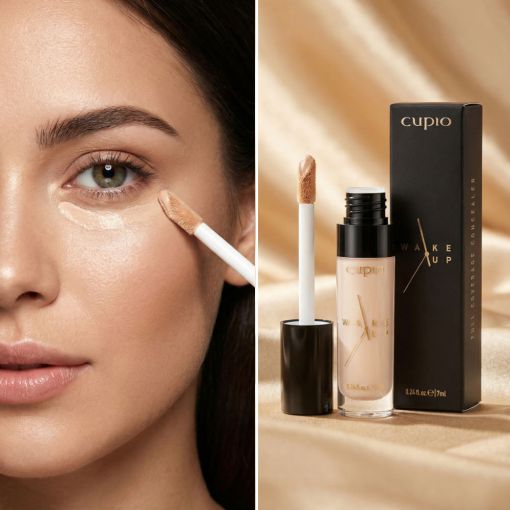 Frau trägt Cupio Wake Up Concealer unter dem Auge auf