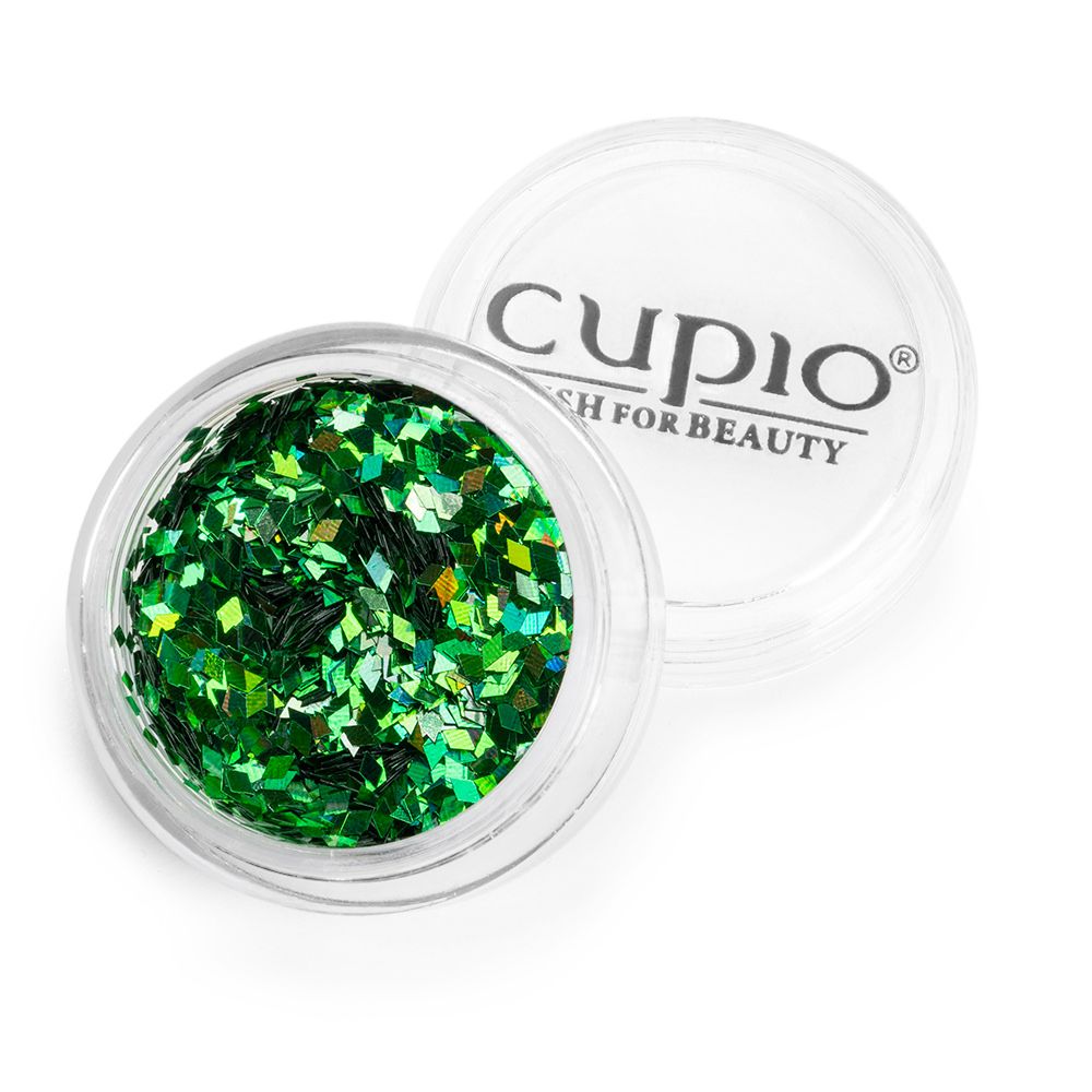 Dose mit grünen Glitzer-Pailletten von Cupio für Nageldesign