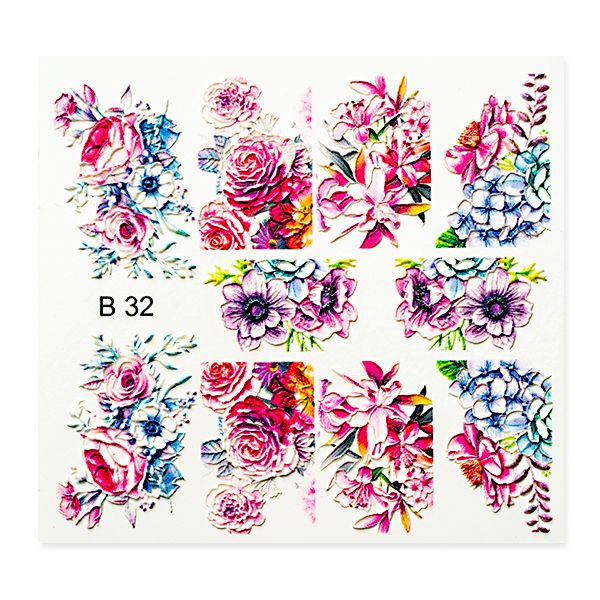 Aufkleber mit verschiedenen Blumenmotiven in leuchtenden Farben, Design B 32