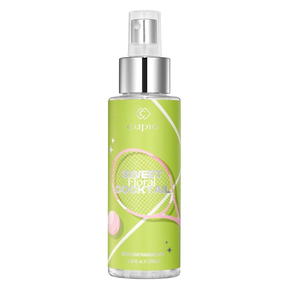 Grüner Sprühflakon von Cupio Sweet Floral Cocktail Body & Hair Fragrance Mist 100 ml mit silbernem Pumpkopf