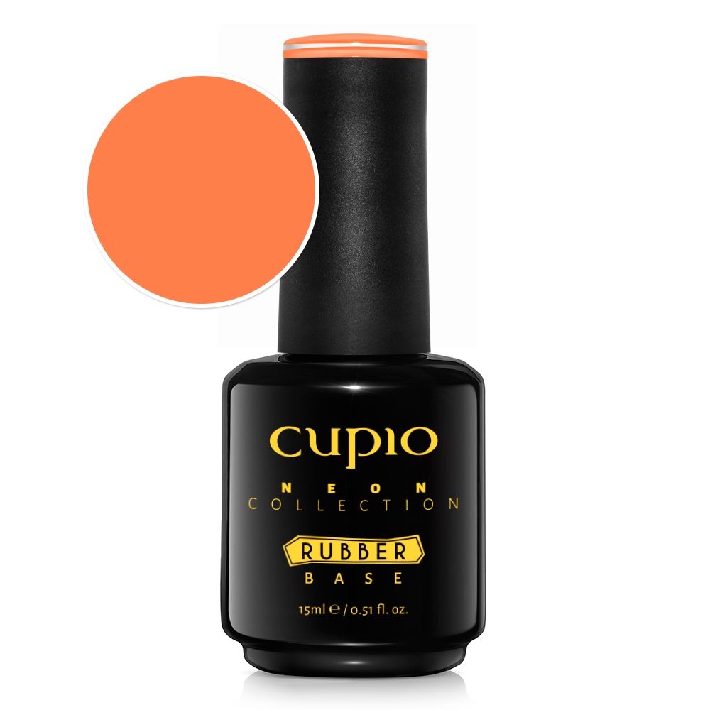 Schwarze Flasche Cupio Neon Collection Rubber Base 15 ml mit Farbhinweis in leuchtendem Neon-Orange