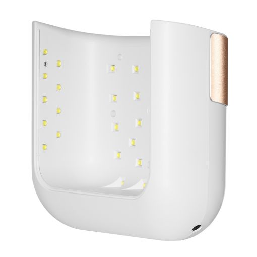 salon_pro_c9083_lateral Weiße LED-Lampe mit Innenbeleuchtung und goldfarbenem Detail