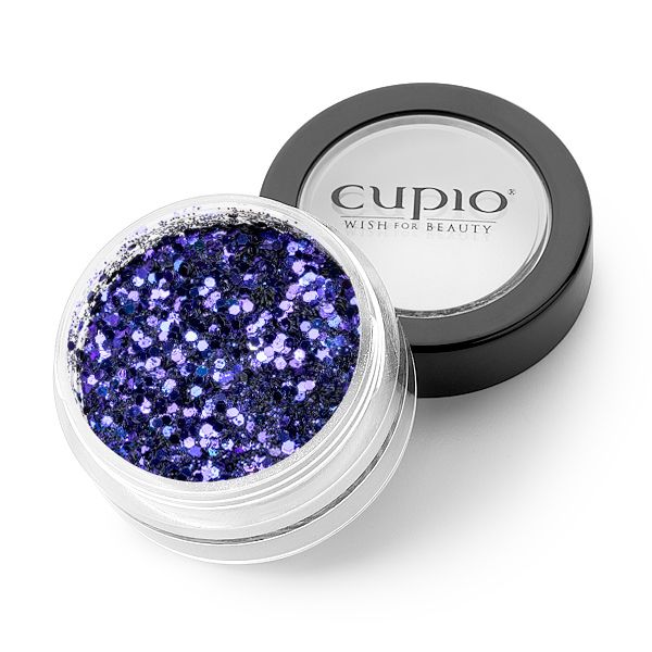 Lila Glitzerpuder von Cupio im transparenten Behälter