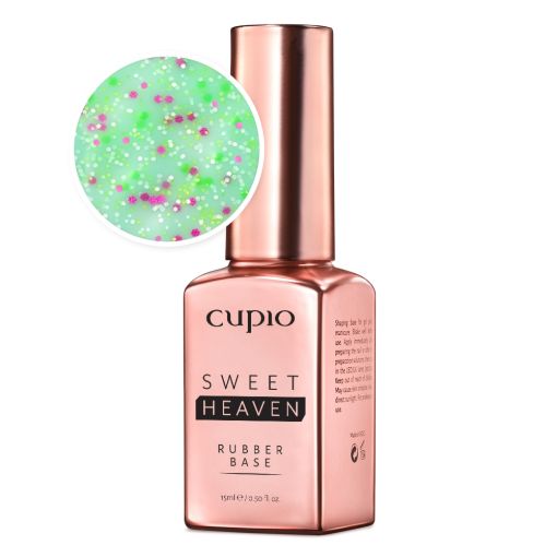 rubber_base_sweet_heaven_galaxy_mint_c7479 Flasche Cupio Sweet Heaven Rubber Base mit grünlicher, glitzernder Textur für Nageldesigns