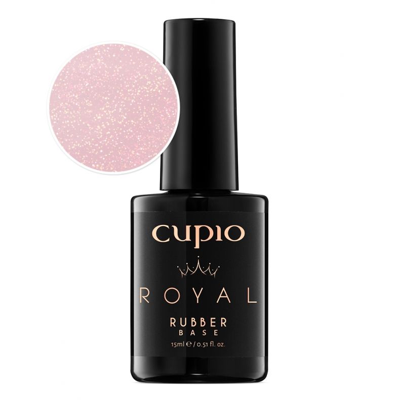 rubber_royal_brilliance_c7204 Cupio Royal Rubber Base in Schwarz mit glitzerndem Rosa Farbton, 15ml Flasche