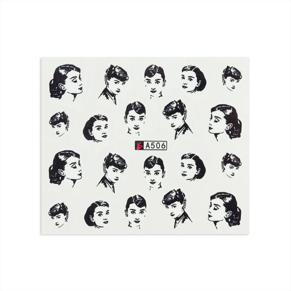 Grafik mit mehreren Gesichtern und Frisuren, schwarz-weiße Illustration