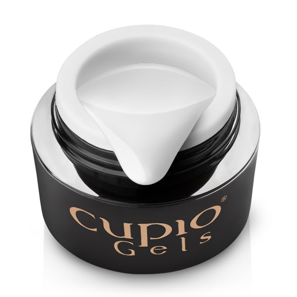 Geöffneter Tiegel mit weißem Gellack Spider Gel White von Cupio, hochpigmentiertes UV-Nail-Art Effektgel für feine Linien, Spinnennetz- und 3D-Nageldesigns