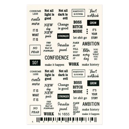 c8473_1 Stickerblatt mit aufmunternden Texten wie 'Boss Bitch Mode', 'Ambition', und 'Confidence'