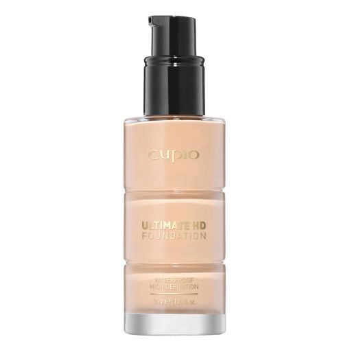 natural_c4285 Flasche von Cupio Ultimate HD Foundation in transparenter Verpackung mit Pumpe, wasserfest, hoch deckend.