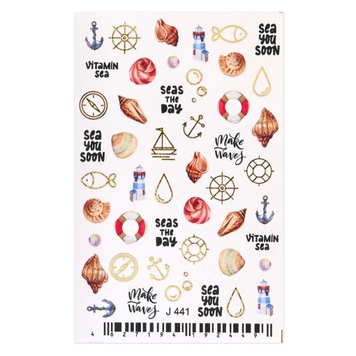Nautische Aufkleber mit Muscheln, Ankern und Leuchttürmen