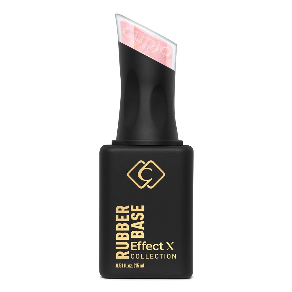 Produktbild der Rubber Base Effect X Collection von Cupio, 15 ml, schwarze Flasche mit schräger rosa Pinselspitze vor weißem Hintergrund
