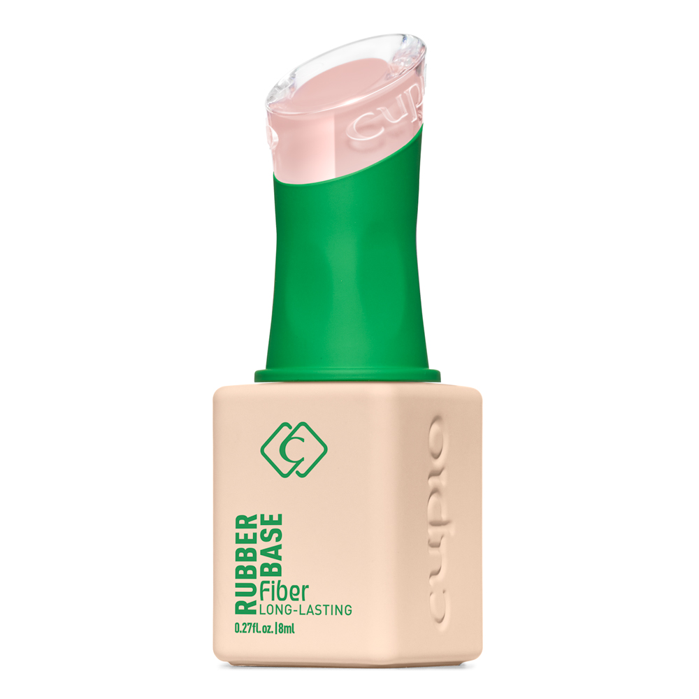Produktbild von Cupio Rubber Base Fiber Long-Lasting 8 ml, UV/LED Rubber Base für Nägel, Flakon mit grünem Applikator und roséfarbener Basis