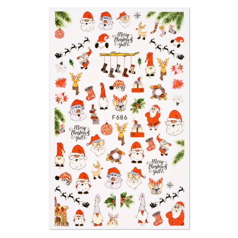 Bunte weihnachtliche Sticker mit Santa Claus, Rentieren, Geschenken und Weihnachtsmotiven