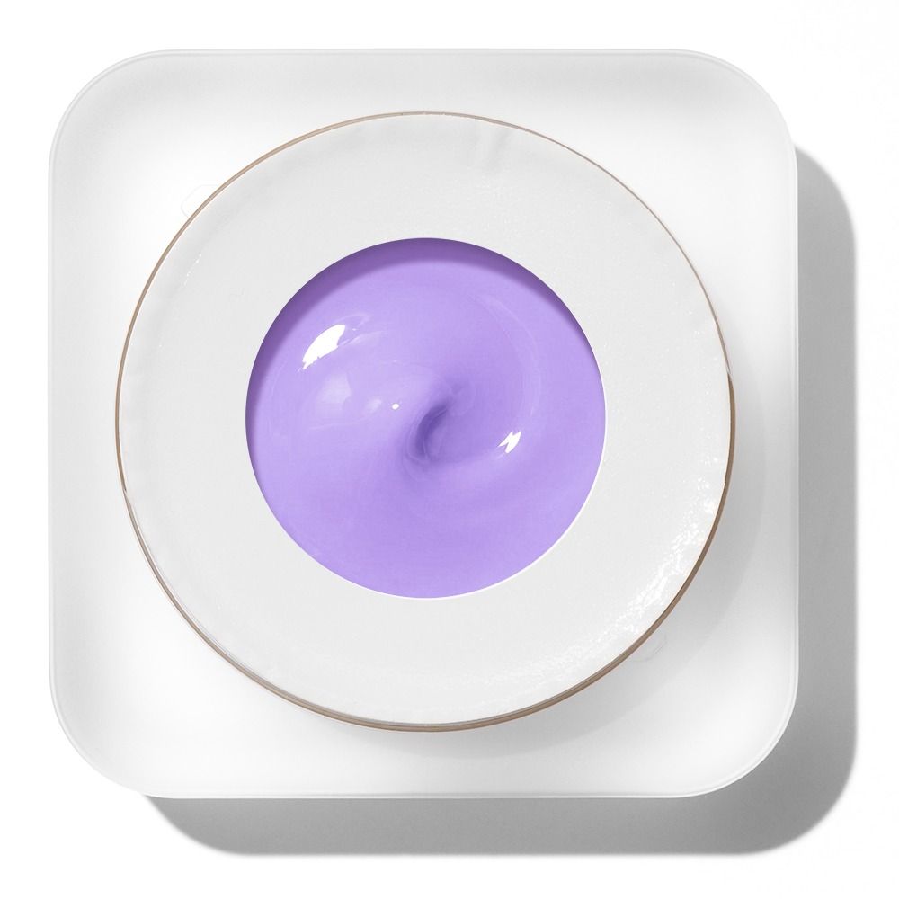 Moderne weiße Deckenleuchte im quadratischen Design mit runder Abdeckung und violettem LED-Licht in der Mitte