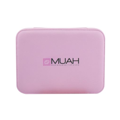 c8195_8 Stylische rosa Kosmetiktasche mit MUAH-Logo, ideal für Make-up und Pflegeprodukte