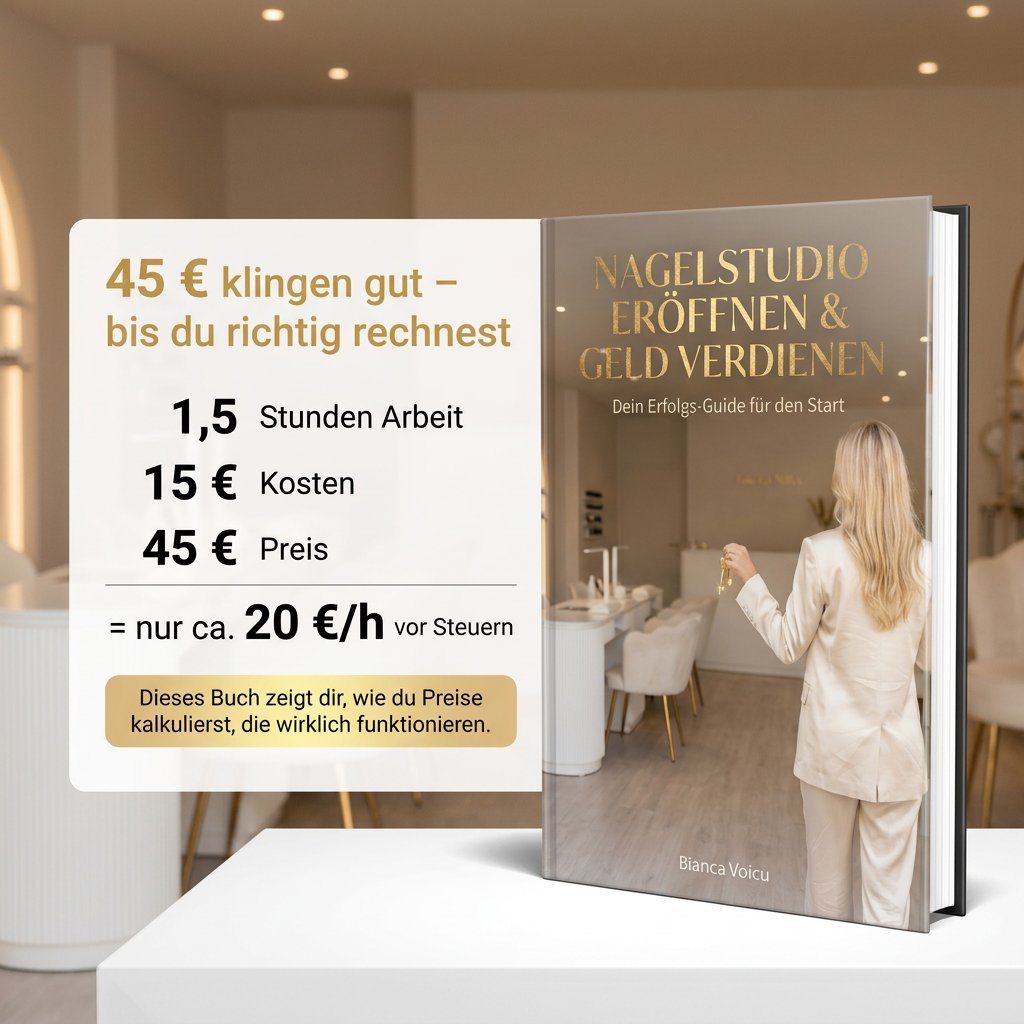 Preis-Kalkulation Beispiel für Nagelstudio – 45 Euro klingen gut bis du richtig rechnest
